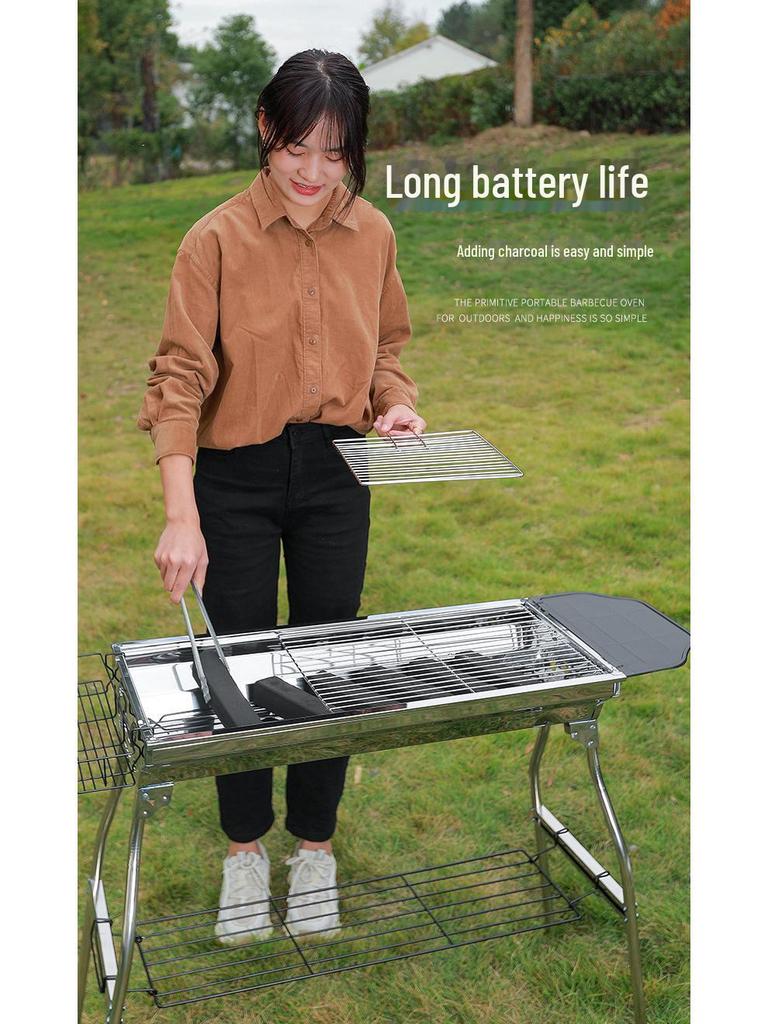 Большой портативный складной угольный гриль-барбекю из нержавеющей стали для использования на открытом воздухе и дома