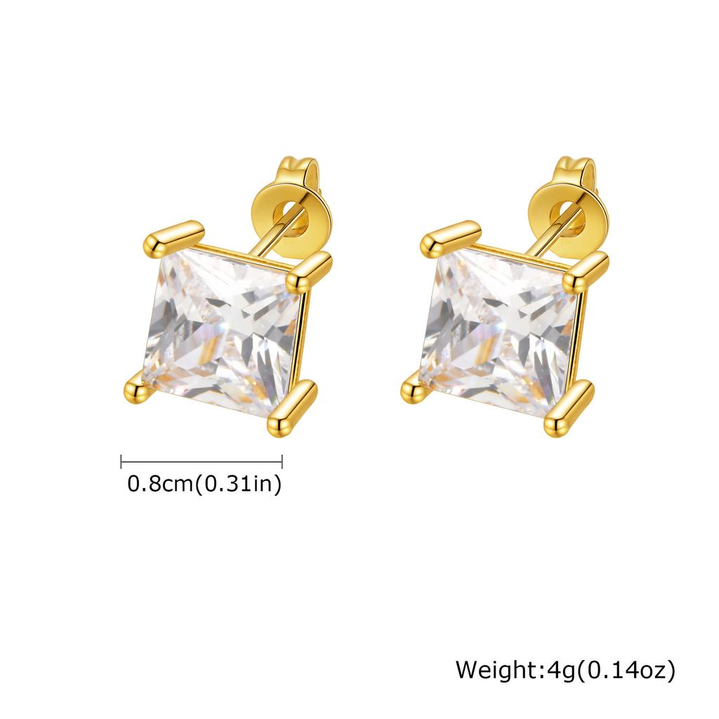 Vnox Square Cubic Zirconia Stud Earrings, 4-8mm Copper Material Earrings for Women Men, Gold Silver Color Post Ear Accessories