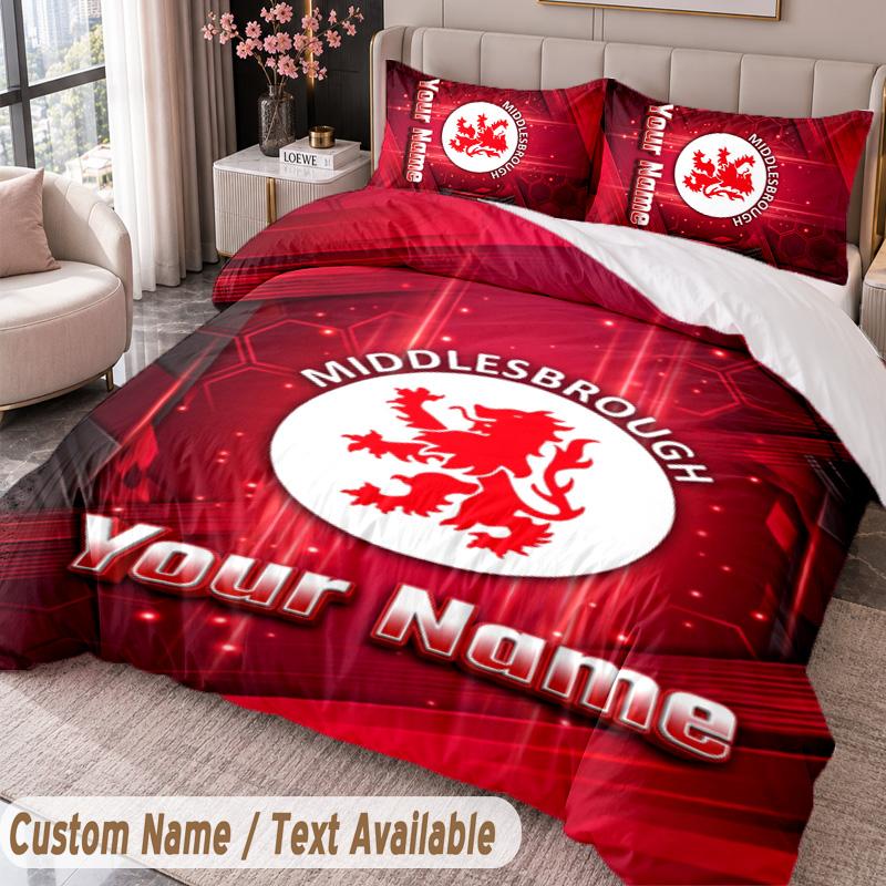 Middlesbrough FC Printed Bedding Set Custom Name Text 1 Duvet Cover 2 Pillowcases For Bedroom