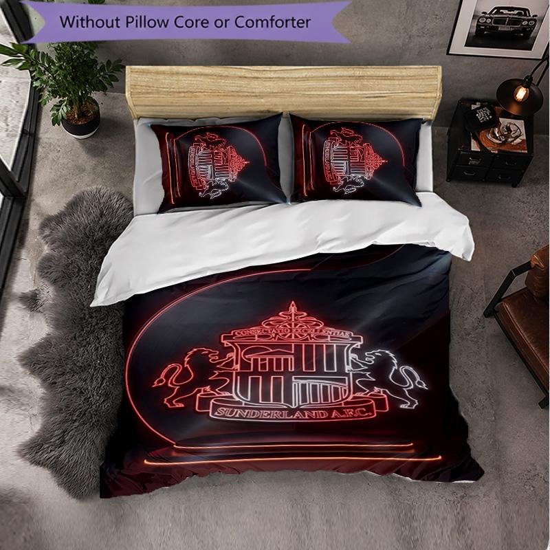 Sunderland Football 3 Piece Bedding Set Soft Duvet Cover Set with Pillowcases Printed Bedroom Decor Set for Home