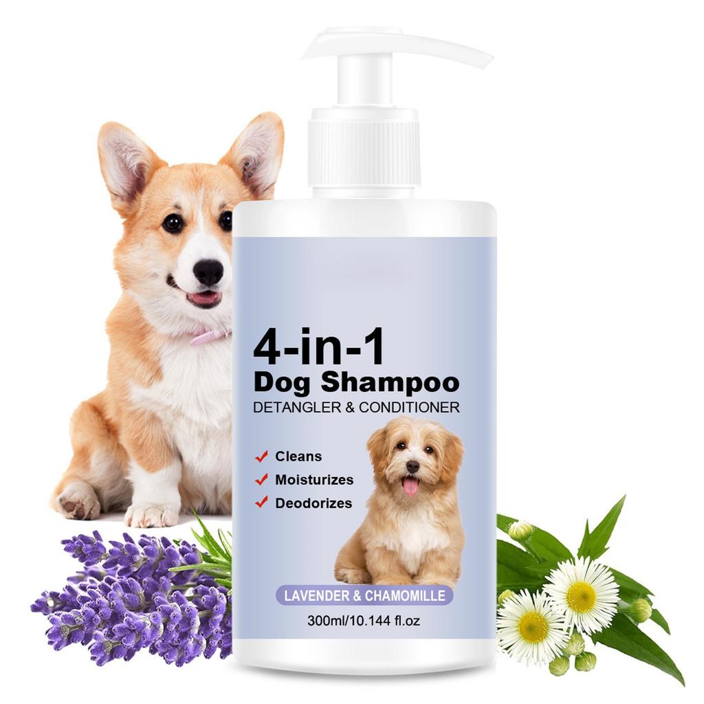 4-in-1 Calming Dog Shampoo - Cleanses Moisturizes With Lavender Chamomile - Pet-Friendly Formula 300ml