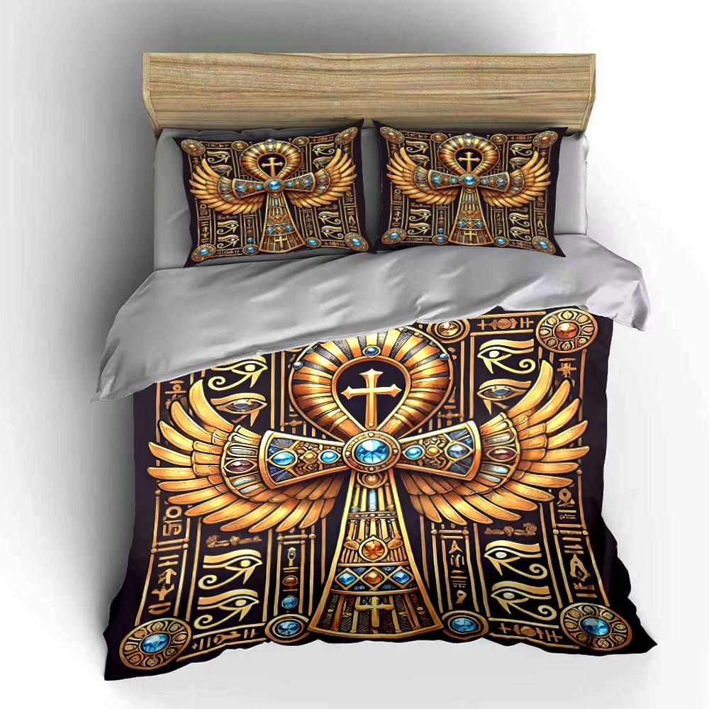 Golden ankh with wings. Bedding sets Duvet cover sets Duvet covers Pillowcases(1 * Duvet Cover 2 * Pillowcases without duvet insert)