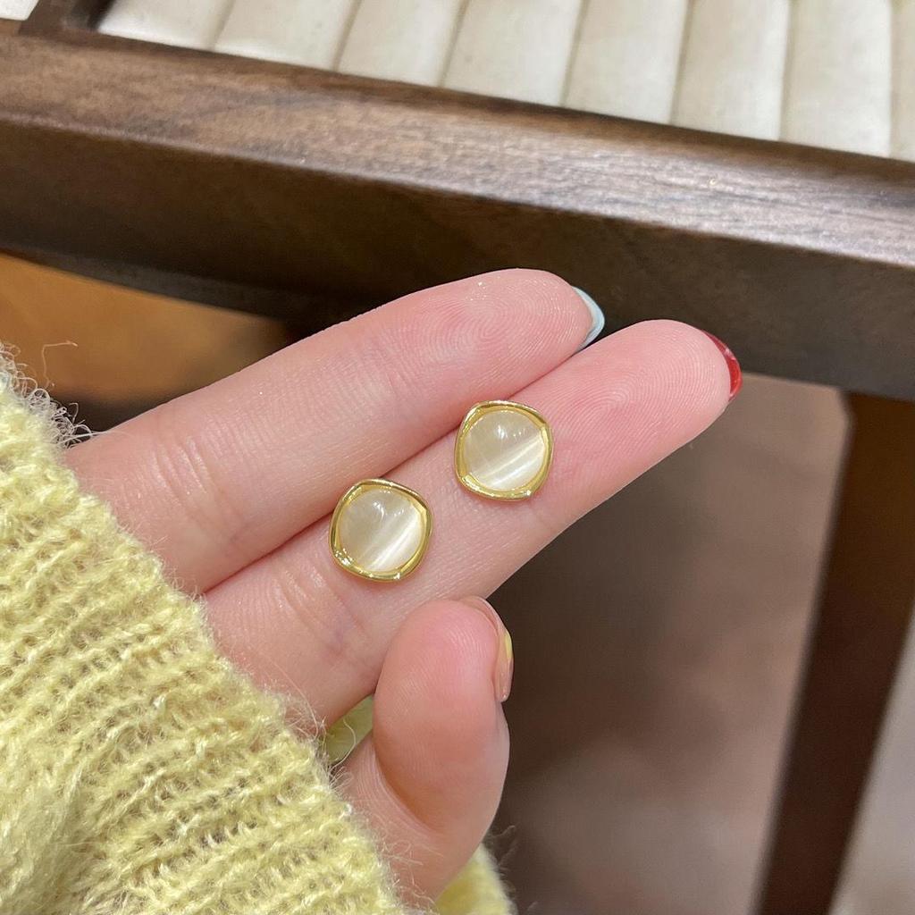 Серьги-пусеты из высококачественного камня «кошачий глаз» для женщин, нишевый дизайн, серебро S925, универсальные и элегантные