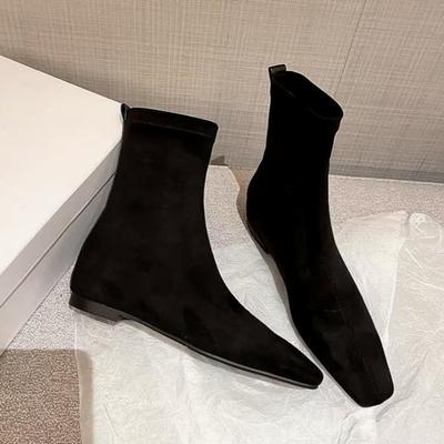 Ботильоны на плоской подошве, замшевые теплые высокие сапоги с квадратным носком, женская обувь, зимняя брендовая повседневная обувь 2025 года, трендовые зимние сапоги на низком каблуке Mujer Zapatos