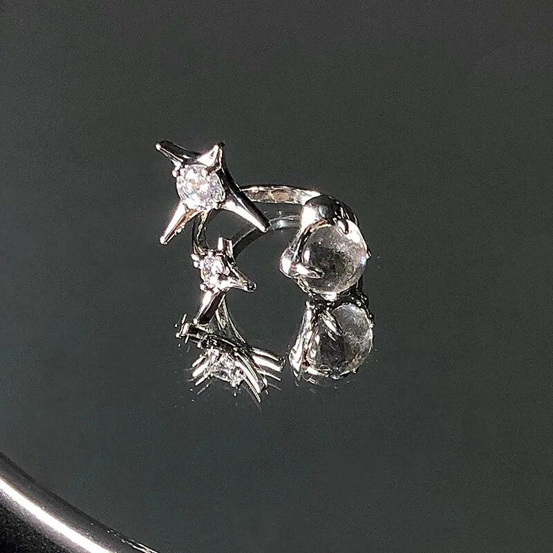 Kpop ретро готическое серебряное металлическое кольцо в форме сердца для женщин и девочек, винтажные открытые кольца с кристаллами Y2k, кольца с геометрической формой в стиле панк, ювелирные изделия для вечеринок