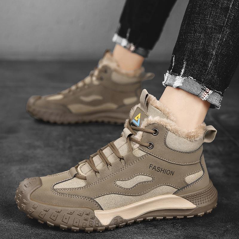 Retro Men Shoes 2024 Winter Plush Warm Cotton Shoes Martin Boots Outdoor Mountaineering Work Sports Shoes Botas Para Hombre