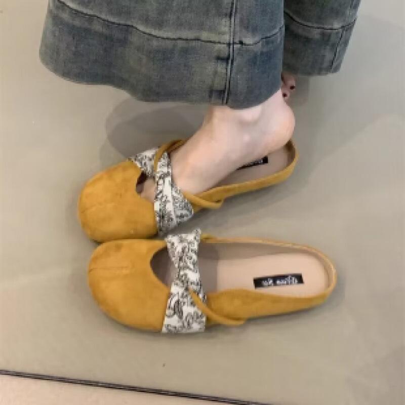 French Bag Head Half Slippers Women's Outer Wear 2025 New Suede with Skirt Summer Lazy Sandals Heel-free Single Shoes