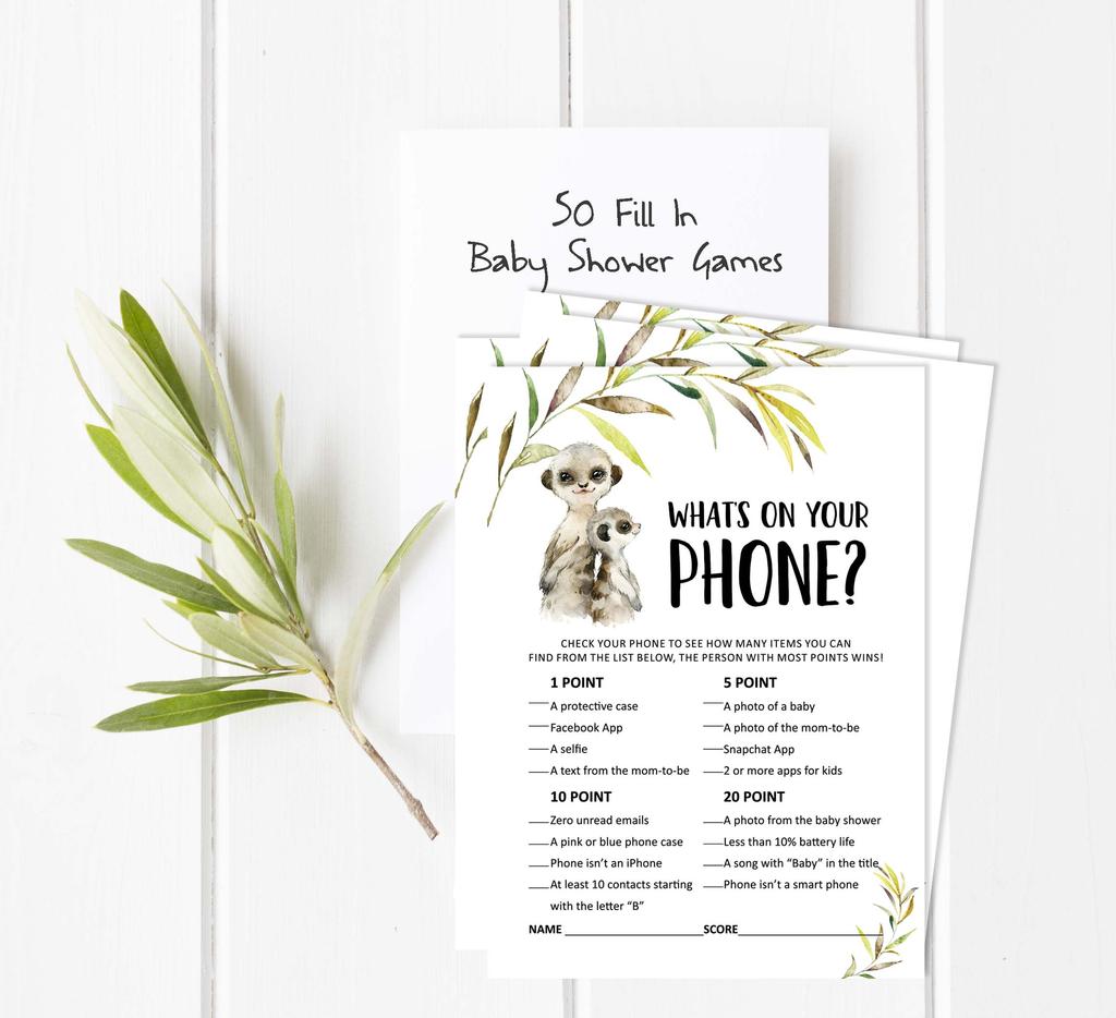 Inkdotpot Игровой набор Baby Shower из 50 игр BabyA AlphabetA ABCA Игра Meerkat Baby Gender Neutral Party