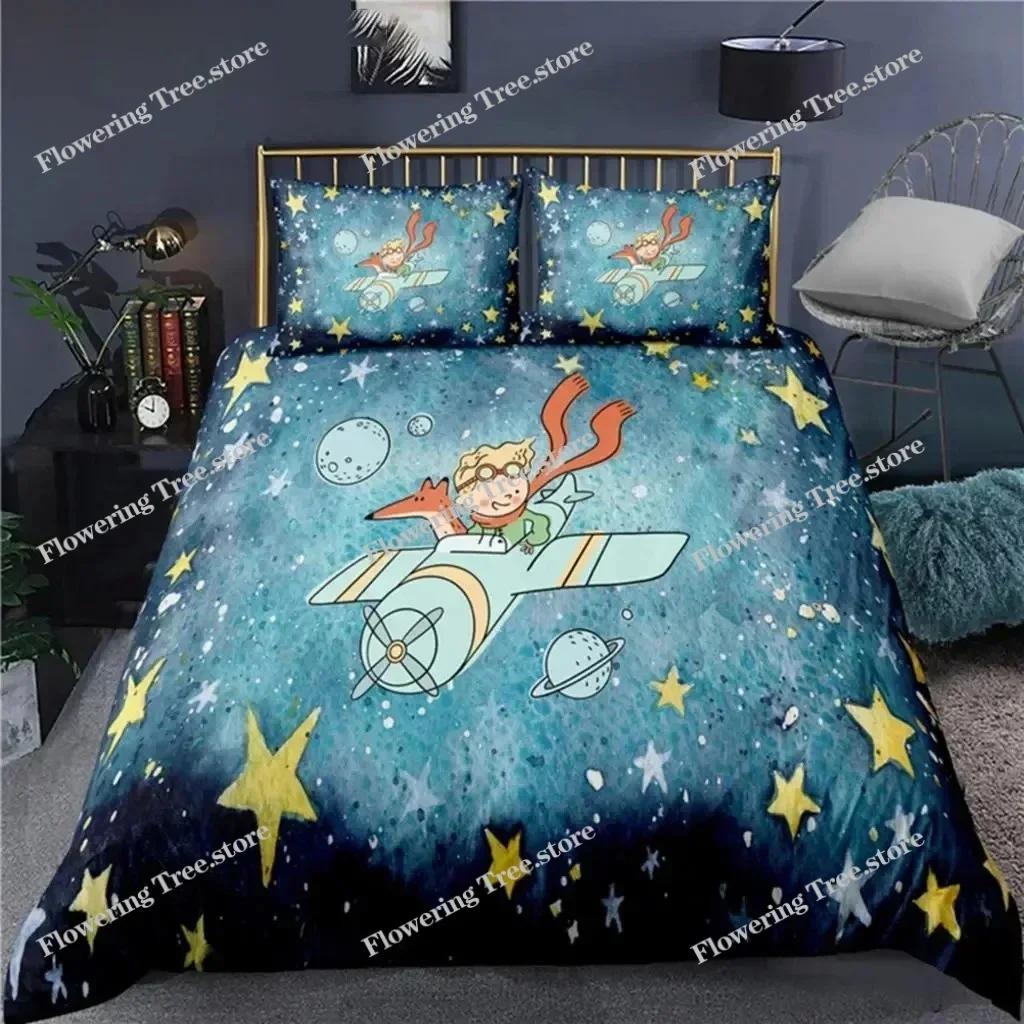 Аниме Маленький принц Le Petit Prince Комплект постельного белья Мальчики Девочки Двуспальный Queen Size Пододеяльник Наволочка Постельное Белье Детский Взрослый029963