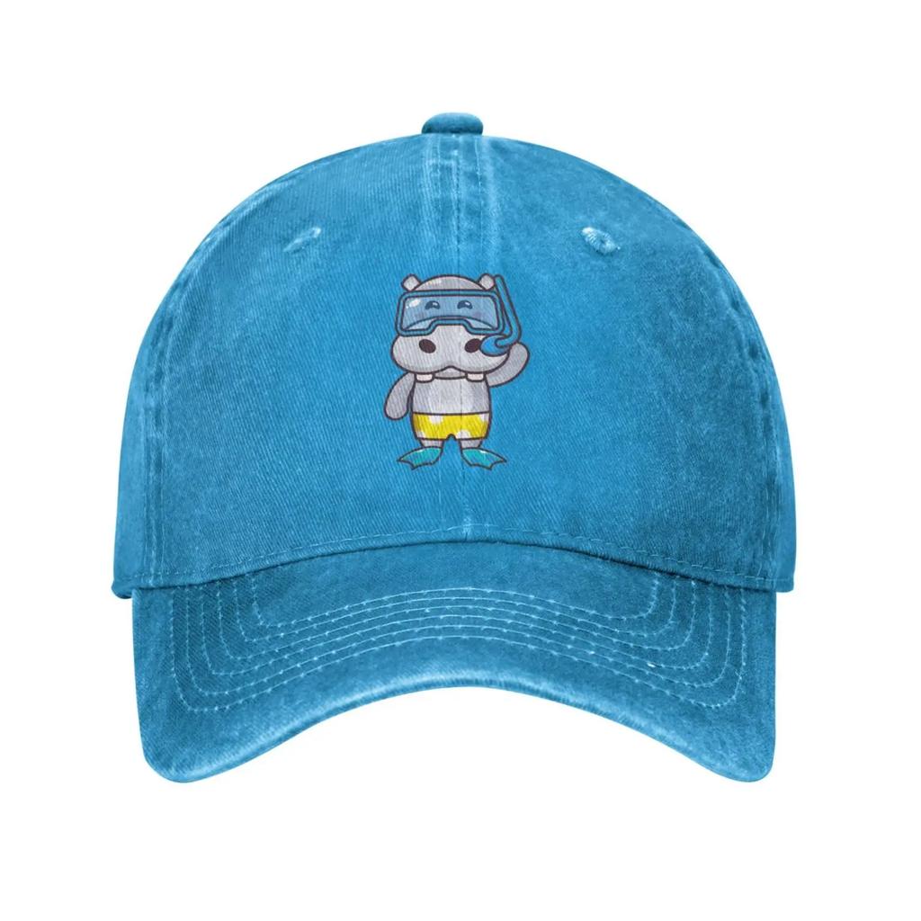 Cute Hippo Diving Baseball Cap for Men Women Vintage Trucker Hat Golf Hats Dad Caps