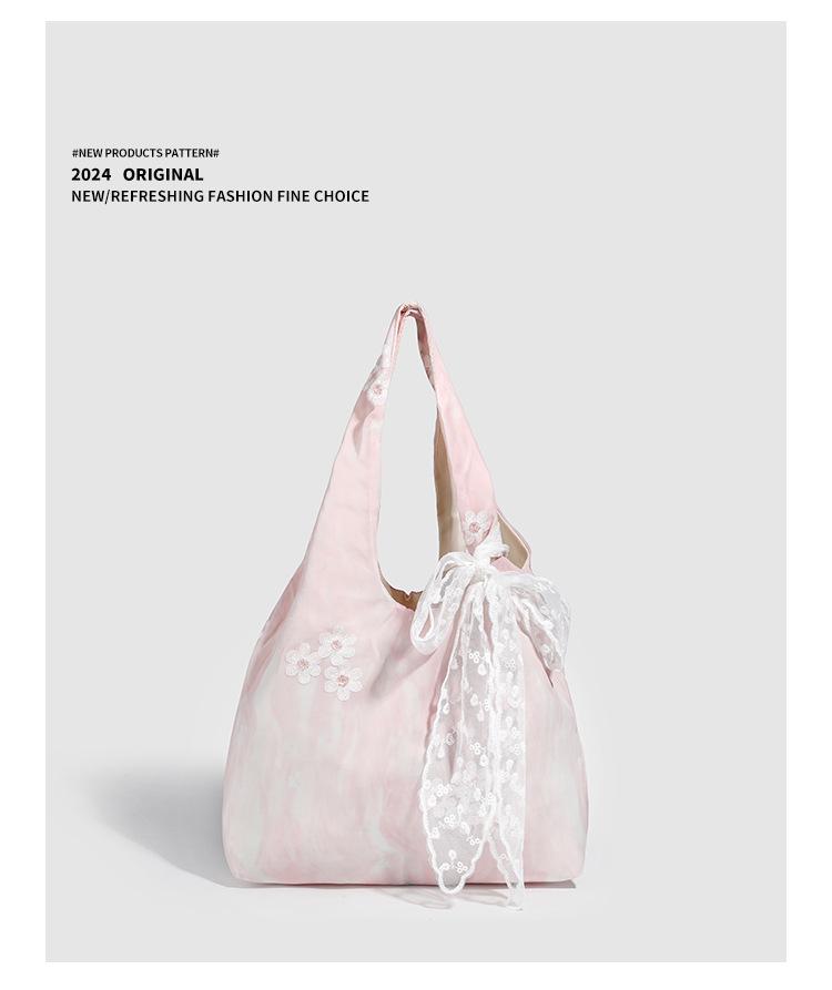 2025 Сумка-тоут из парусины с кружевом и бантом на одно плечо