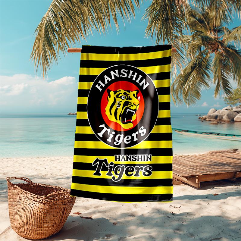 proof beach towel with Hanshin Tigers logo pattern - soft,absorbent,quick-drying,machine washable - perfect for swimming,camping,bathing