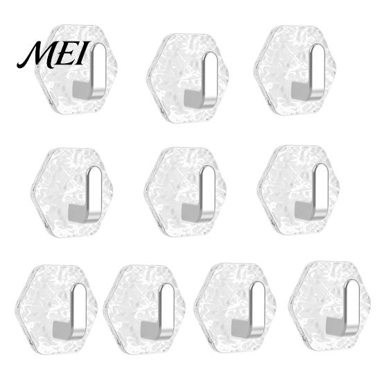 Wall Storage Hooks Acrylic Adhesive Hooks, Hexagonal Wave Shape, No Drilling Easy Transparent Installation Hook, Modern Style Clear for Bathroom