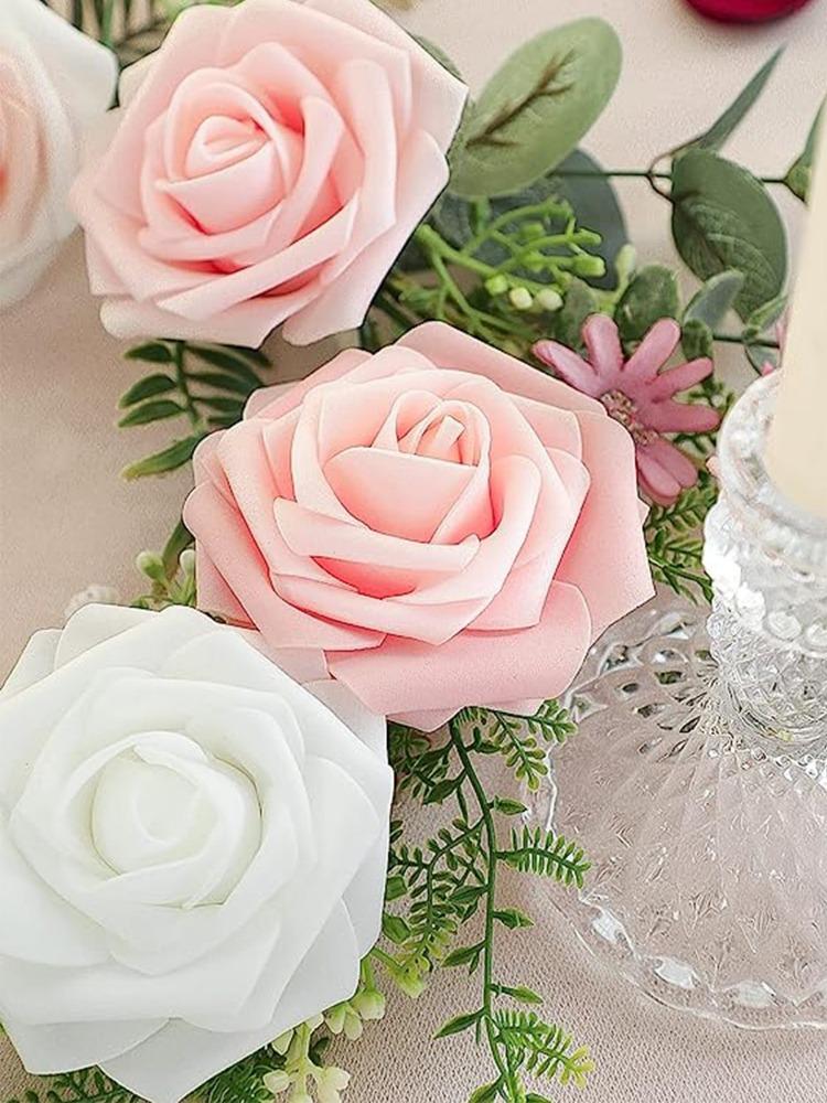 25 шт. искусственных цветов, свадебные букеты, настоящие, выглядящие как пенопластовые поддельные розы со стеблями для самостоятельного изготовления центральных цветочных композиций для вечеринок, столов, домашнего декора