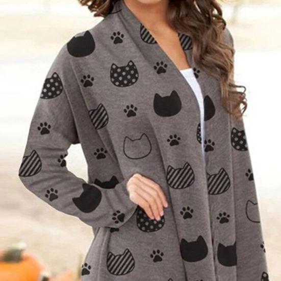 Halloween Jacket Long Sleeve Open Stitch Soft Stylish Cat Printed Pumpkin for Party