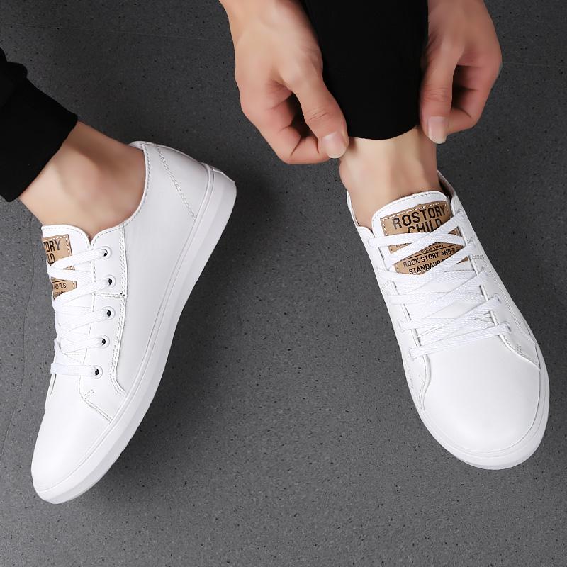 Popular Small White Shoes Fashion Men's Shoes Full Leather Low Top Board Shoes Tread Flat Casual Shoes