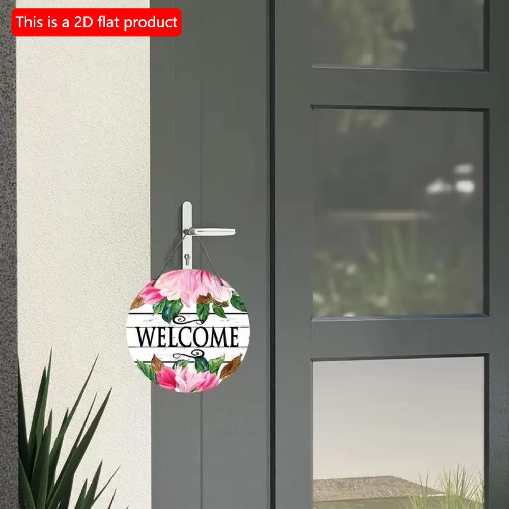 Vintage Welcome Flower Plant Sign, Round Wooden Wreath Sign for Home Room Farmhouse Porch Bar Cafe Wall Decor, Gift for Friends