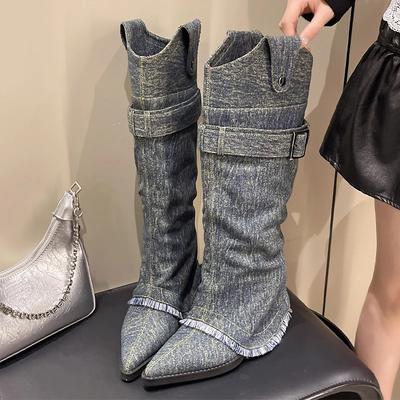 Модные женские туфли на высоком каблуке, ковбойские сапоги, с острым носком, дизайнерская обувь, модные роскошные высокие сапоги 2025 Зима Готические туфли Челси Botas Mujer