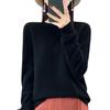 Women Knitted Sweater Round Neck Long Sleeve Ribbed Trim Pullover Sweater Solid Color Loose Hem Knitwear