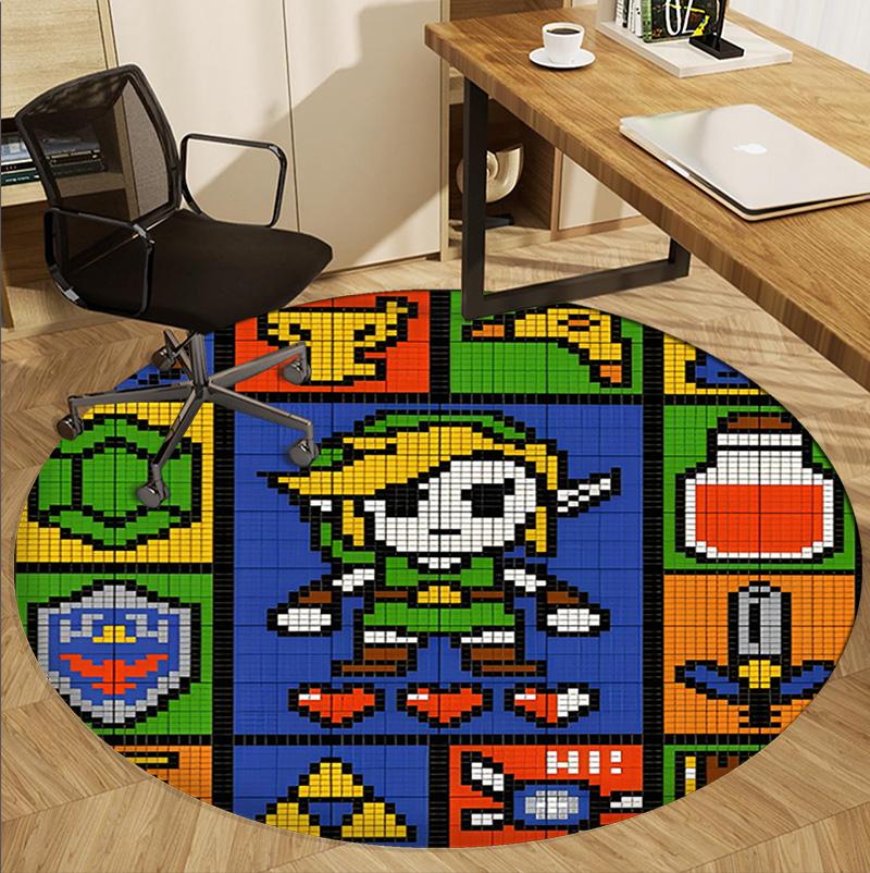 The Legend of Zelda Pattern Round Rug, Indoor/Outdoor Mat, for Picnic, Gameroom, Bedroom, Office, Living Room, Home Decor Carpet, Birthday Gift