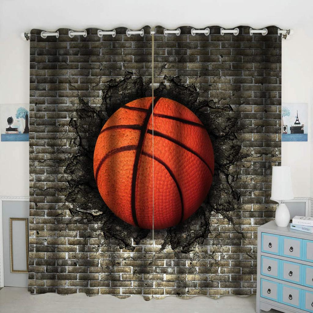 Basketball Curtains ideal ideal for Bedroom Living Room 3D Ball Court Window Opening Treatments Decorative Sports Theme Drapes Competitive Curtain