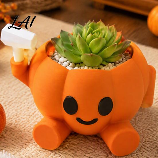 Portable Small Flower Pot 3D Printed Succulents Cute Smiling Pumpkin Pot Humanoid Planter DIY Detachable Accessory Container with Replaceable