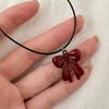 Sweet Bowknot Pendant Necklace Red Clavicle Chain Creative Leather Rope Necklace  Women