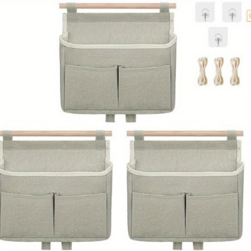 3Pcs Wall Hanging Storage Caddy Bags, Wall Hanging Organizer Bag With Hooks, Linen Cotton Fabric Hanging Wall Door Organizer