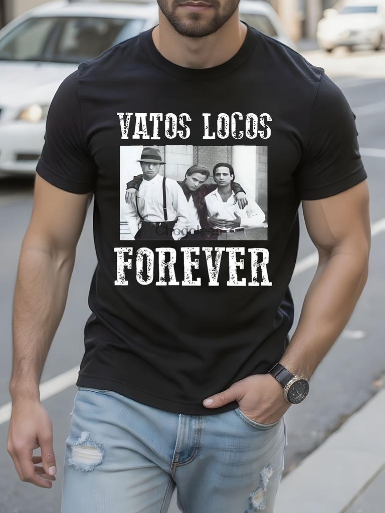 Vatos Locos Навсегда Черная Графическая Футболка Уличная Одежда Круглый Вырез ...