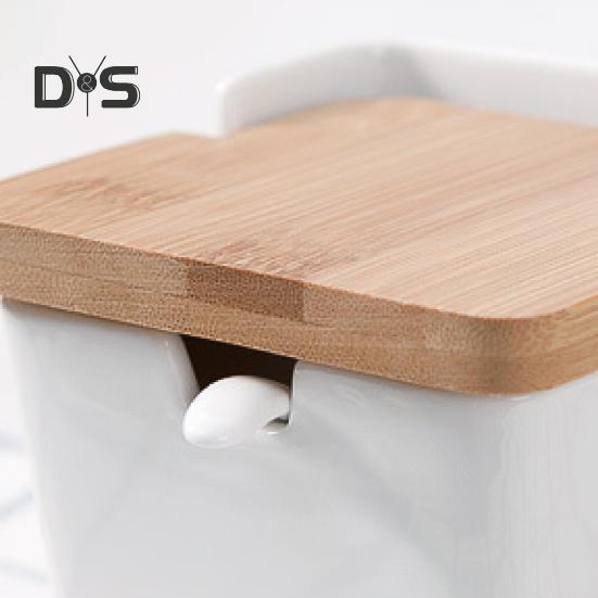 Коробка для приправ с откидной крышкой и ложкой на 250 мл, керамическая кастрюля для специй, соли, сахара, кухонный гаджет