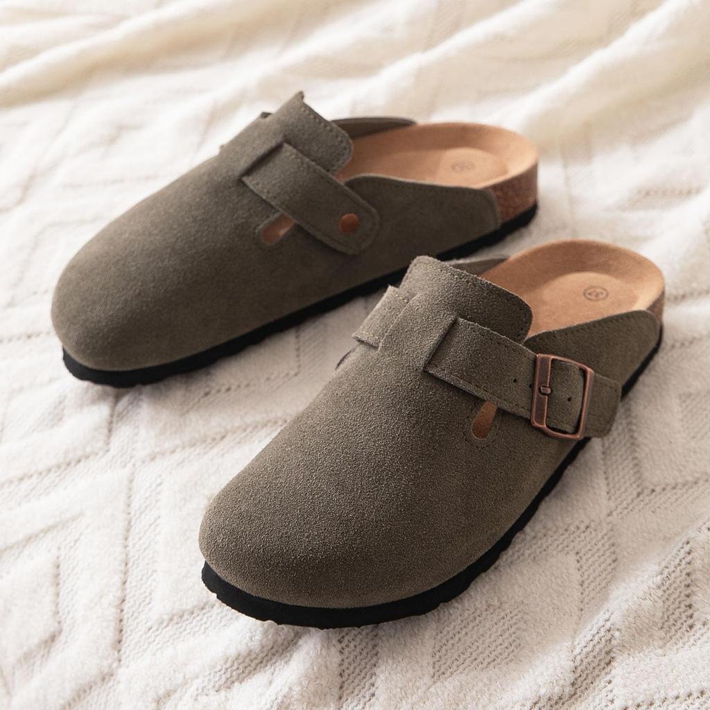 Bebealy Classic Suede Clogs For Women Cork Footbed Beach Slippers Fashion Women Mules With Arch Support Soft Men Clogs Slippers