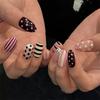 24pcs Red Star Print Fake Nails Sweet Cool Short Almond Press on Nail for Women Wearable Detachable Spice Girl False Nails