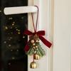 Wreath Christmas Velvet Bow Bell Red Pine Cone Bell Pendant Christmas Chime Bell  Garden Decor