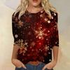 Women's Fashion Casual Seven Sleeve Christmas Printed Round Neck Top