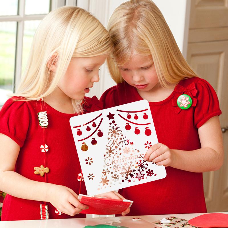 9Pcs/set Christmas Stencils Kids DIY Painting Embossing Paper Card Scrapbooking Stamp Album Decoration Stencil DIY New Year Gift