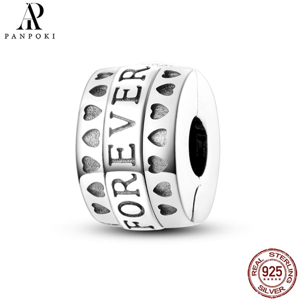 PANPOKI SS925 Sterling Silver Fixed Clip Stopper Beads Fit Bracelets Necklace NEW Luxury Women Gift DIY Jewelry Making