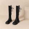 Дизайн Sense Кожаные Ботильоны на Платформе с Круглым Носком Женские Винтажные Задняя Шнуровка Толстый Высокий Каблук Ботфорты До Бедра