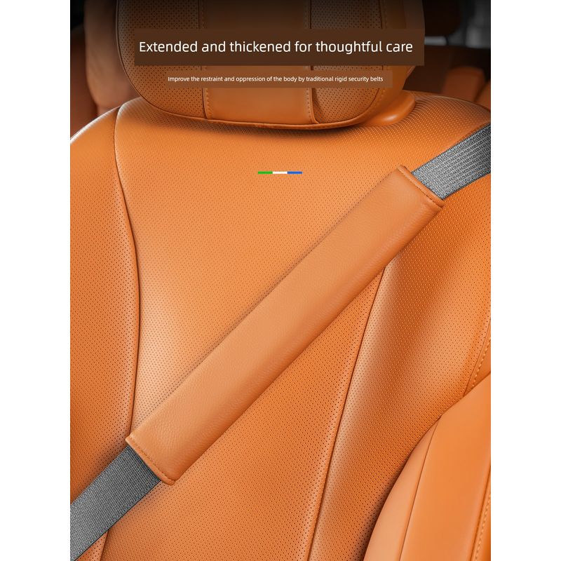Seatbelt Shoulder Pad, Soft Nappa Leather, Extended Anti-Wear Shoulder and Neck Velcro Protective Cover, Universal for All Seasons, Interior Accessory