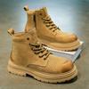 Autumn and Winter Men's High-top Thick-soled Tooling Short Boots Leather Surface Punching Breathable Big Yellow Boots Live Broadcast Outdoor Martin B