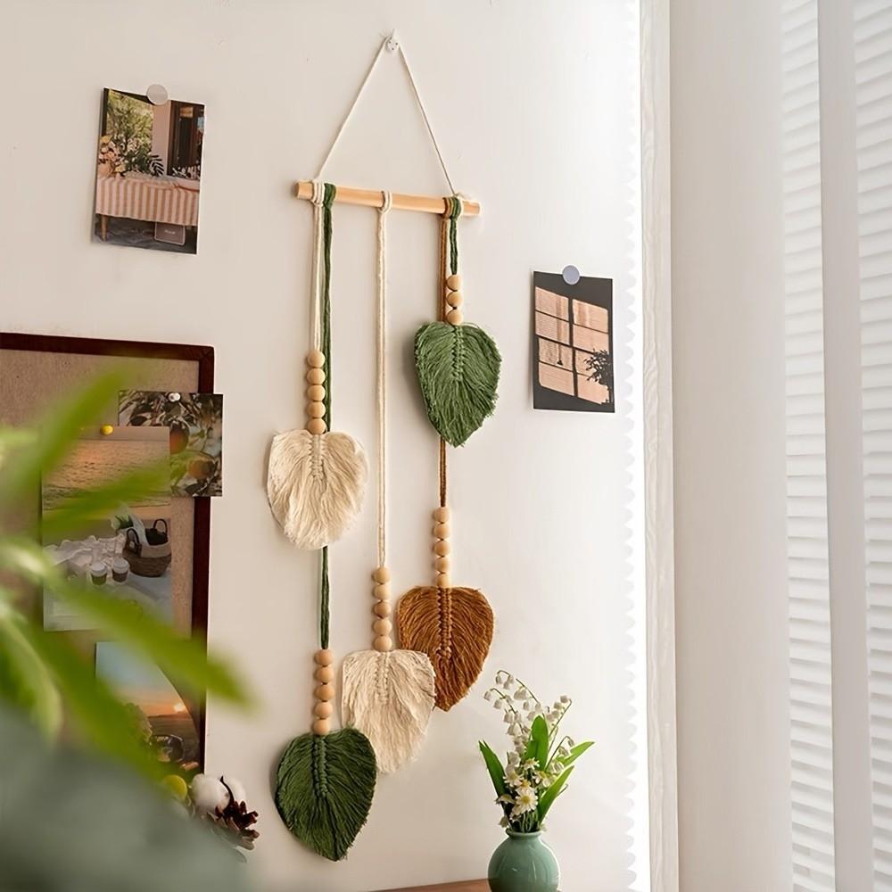 Handmade Wall Art Leaf Tapestry Tassel Wall Hanging Pendant Vintage Handwoven Tapestry Home Decor