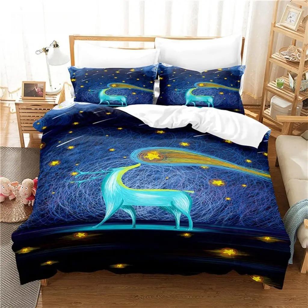 Duvet Cover Gold Bird Elk Set Twin Full Line Art Bedding Set Microfiber Abstract Geometric Deer Comforter Cover Bedroom Decor