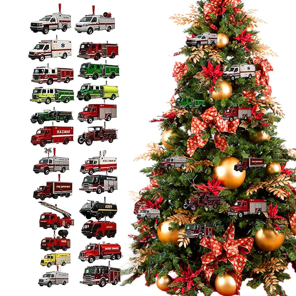 Fire Truck Advent Calendar 2025, 24 Days of Christmas Advent Calendar Boxes, 2D Flat Fire Engines, Ladder Trucks, Rescue Units, Vehicles Set Gift