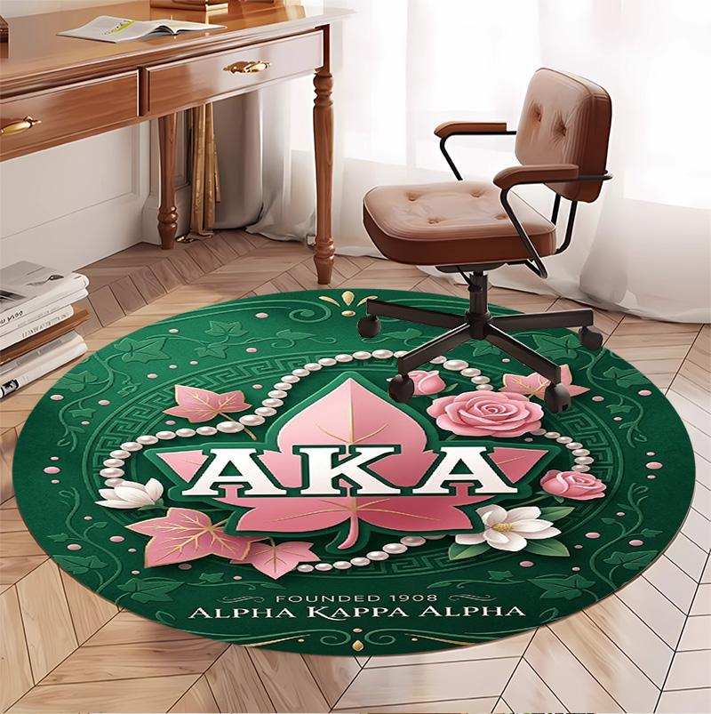 Alpha Kappa Alpha Pattern Round Rug, Indoor/Outdoor Mat, for Picnic, Gameroom, Bedroom, Office, Living Room, Home Decor Carpet, Birthday Gift