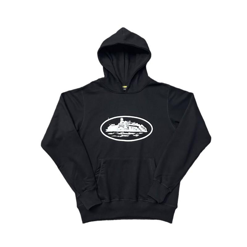 Corteiz Classic Series Ship Print Lightweight Fleece Hoodie Casual Jogger Pants Set Men Women
