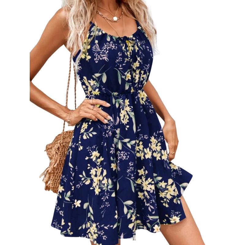 Summer New Sleeveless Dress Pullover Print Strap Short Skirt for Women