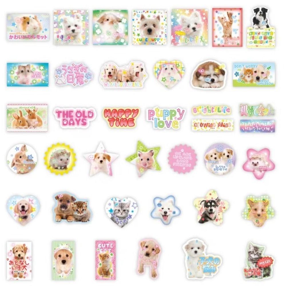 40pcs Retro Cute Cartoon Scrapbook Sticker Kawaii Puppy Kitten Bunny Journal Sticker DIY Decor Stationery Phone Shell Sticker