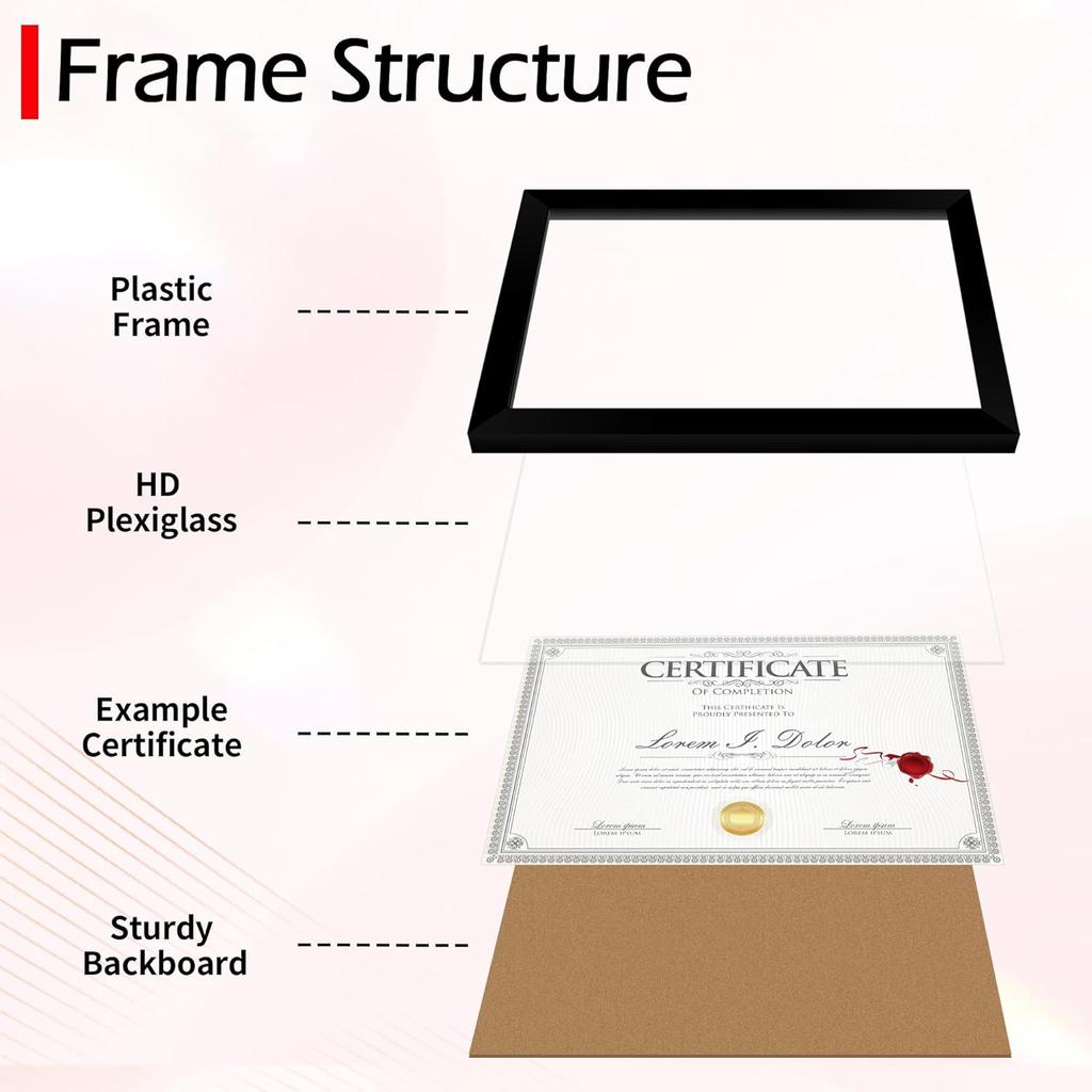 HOMERHYME Diploma Frame, 8.5 by 11 Black Picture Frames, Certificate Frame with Clear Plexiglass, 8.5 x 11 Photo Graduation Degree Record Magazine