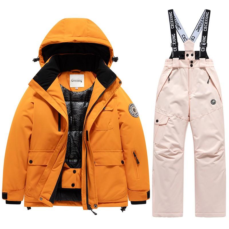 Kids Ski Suit Set Winter Waterproof Windproof Thermal Snowsuit Boys Girls 6-16 Years Outdoor Snow Travel