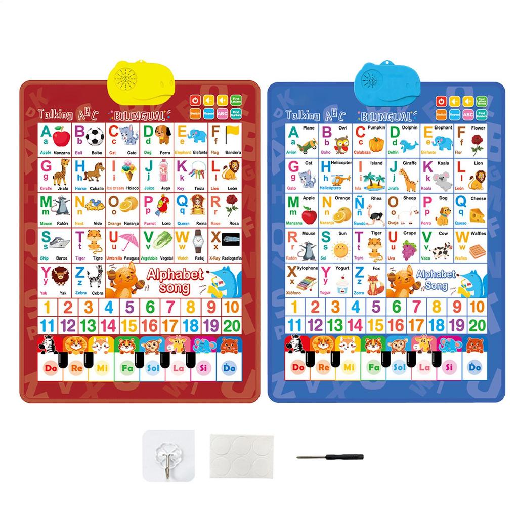 Bilingual Talking Wall Chart for Toddlers Learning Toys En/Spanish Interactive Wall Chart with Musical Alphabet Educational