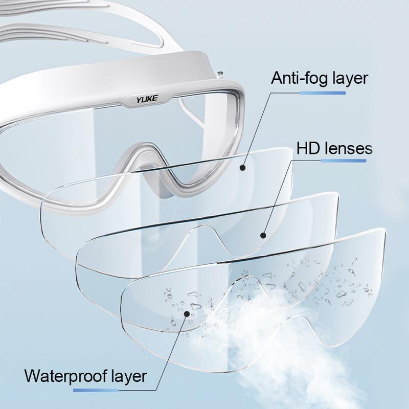 Профессиональные очки для плавания в большой оправе с затычками для ушей, противотуманные очки с широким обзором для подводного плавания, очки для плавания для мальчиков и девочек, очки для бассейна, пляжа, водонепроницаемые очки